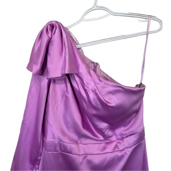 NWT IEENA Mac Duggal Orchid Mini One Shoulder Satin Dress 10 - Picture 5 of 11